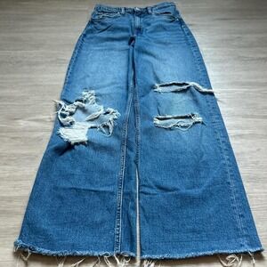 Baggy Wide‎ Leg Blue Distressed H&M Jeans